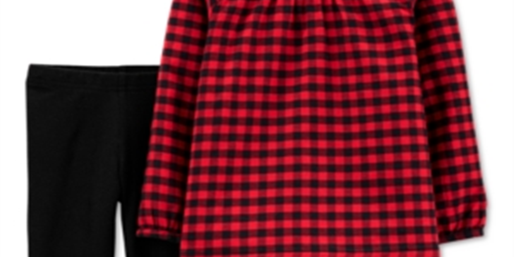 Carter's Baby Girl's 2 Pc Buffalo Check Twill Top & Leggings Set Red Size 6MOS
