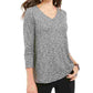Style & Co Women's Marled-Knit V-Neck Top  Black Size Medium