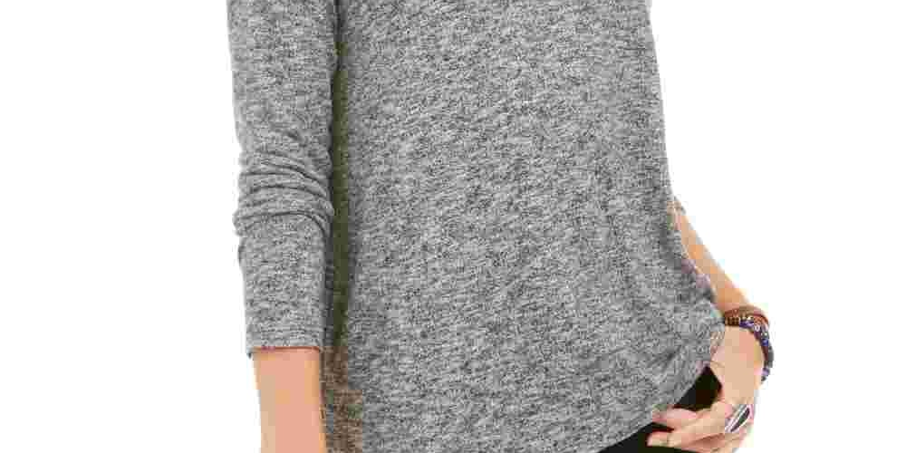 Style & Co Women's Marled-Knit V-Neck Top  Black Size Medium