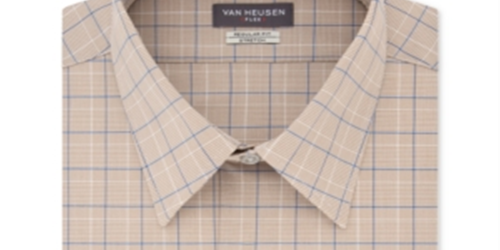 Van Heusen Men's Check Print Regular Fit Button Down Shirt Tan multi Size XL