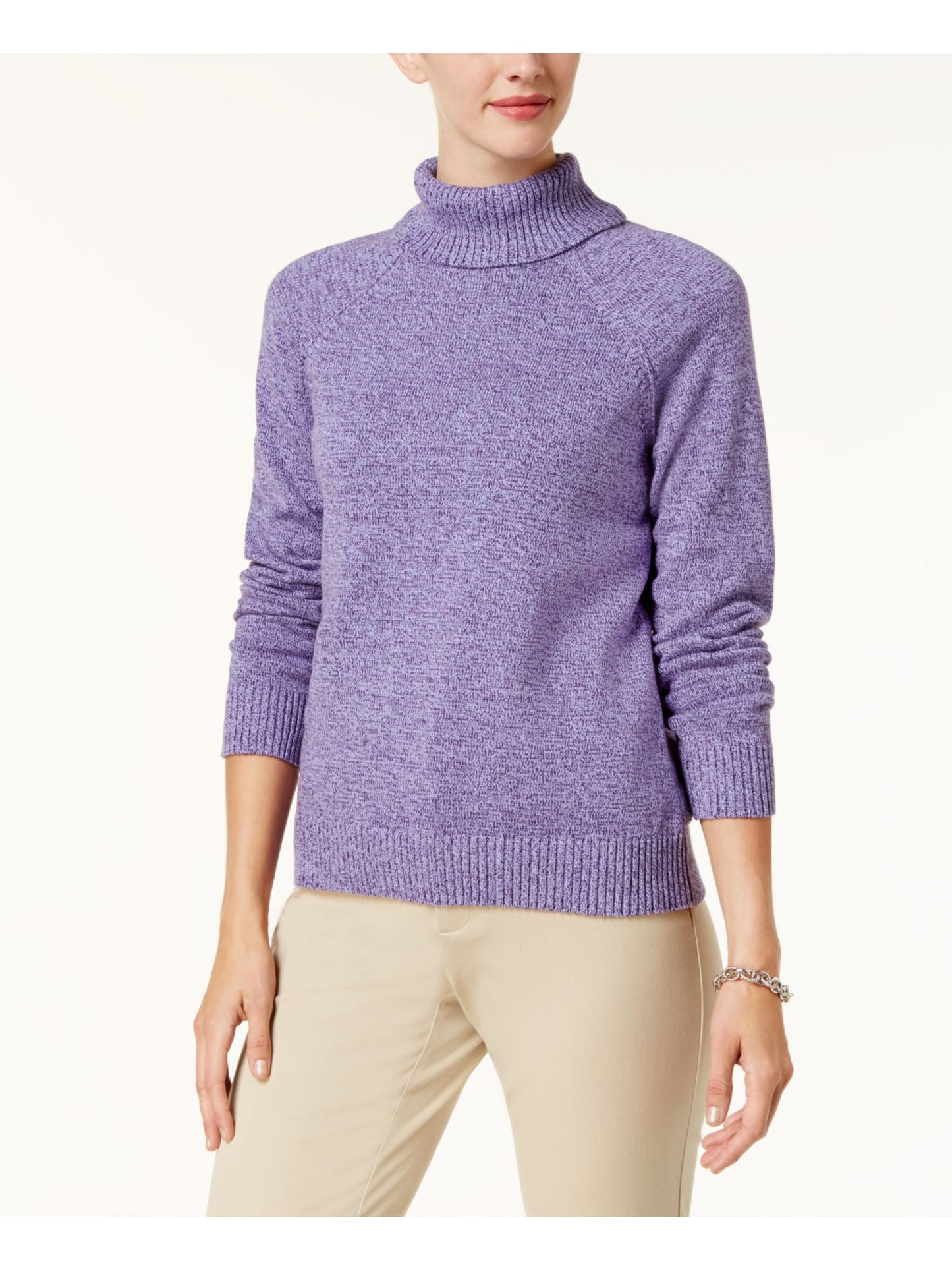 Karen Scott Women's Herringbone Long Sleeve Turtle Neck Sweater Purple Size Petite X-Large