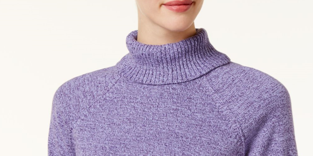 Karen Scott Women's Herringbone Long Sleeve Turtle Neck Sweater Purple Size Petite X-Large