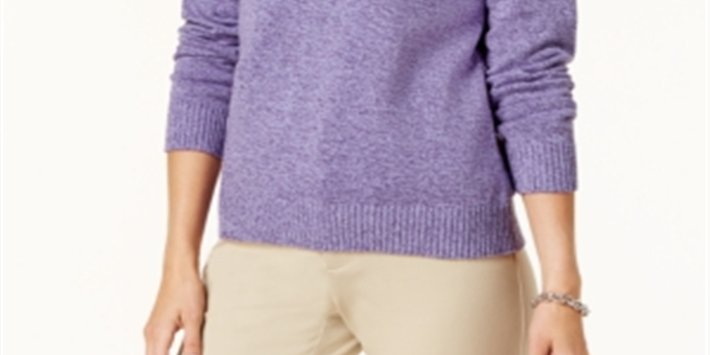 Karen Scott Women's Herringbone Long Sleeve Turtle Neck Sweater Purple Size Petite X-Large