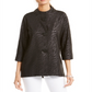 JM Collection Women's Petite Printed 3/4 Sleeve Jacket Black Jungle Size Petite L