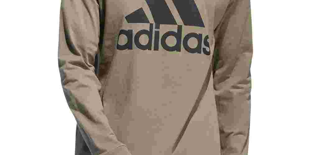 Adidas Men's Logo Long-Sleeve T-Shirt Beige Size X-Large
