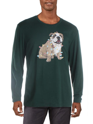 Club Room Men's Christmas Bulldog Graphic Holiday T-Shirt Dark Green Size Large