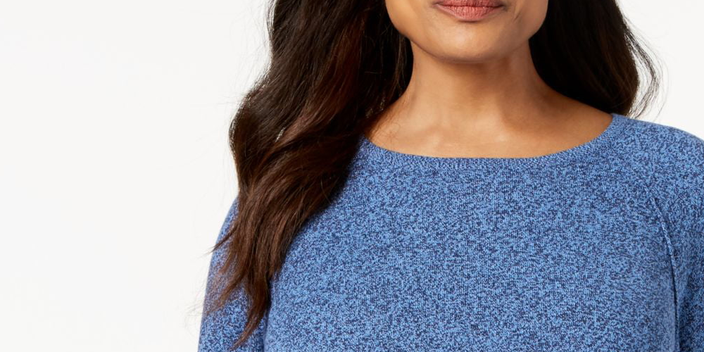 Karen Scott Women's Long Sleeve Jewel Neck T-Shirt Top Blue Size Petite Small