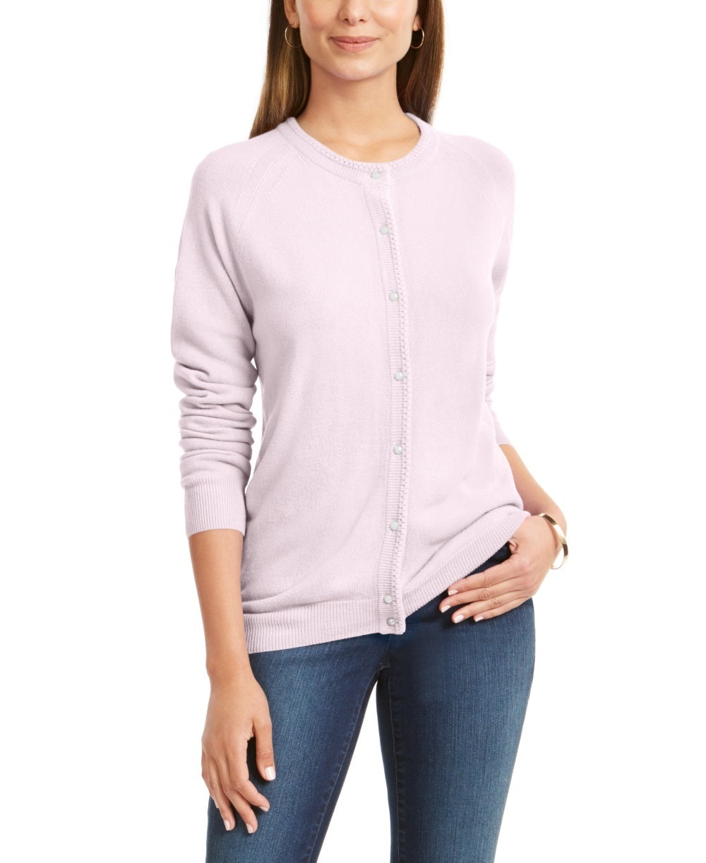 Karen Scott Women's Petite Luxsoft Button Cardigan Pink Size Petite