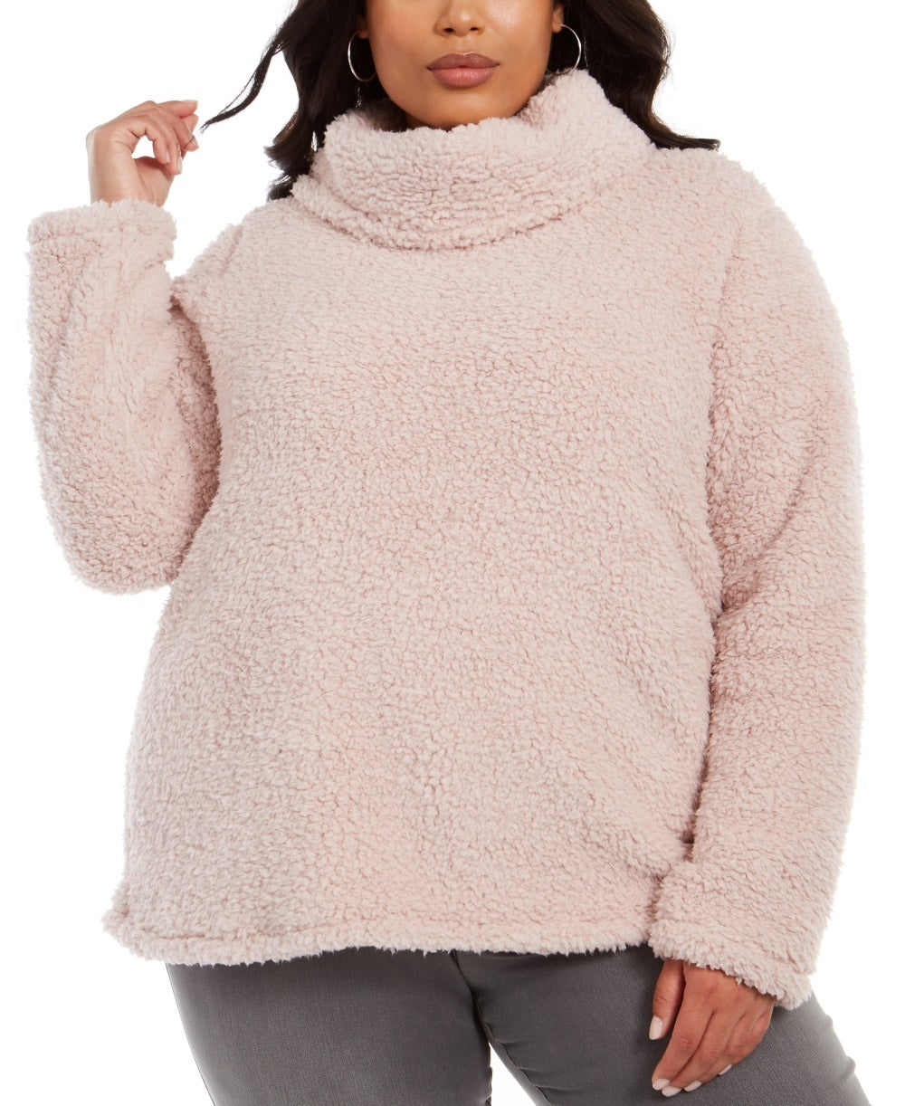 Style & Co Women's Plus Size Cowlneck Faux Sherpa Sweater Red Size 2X