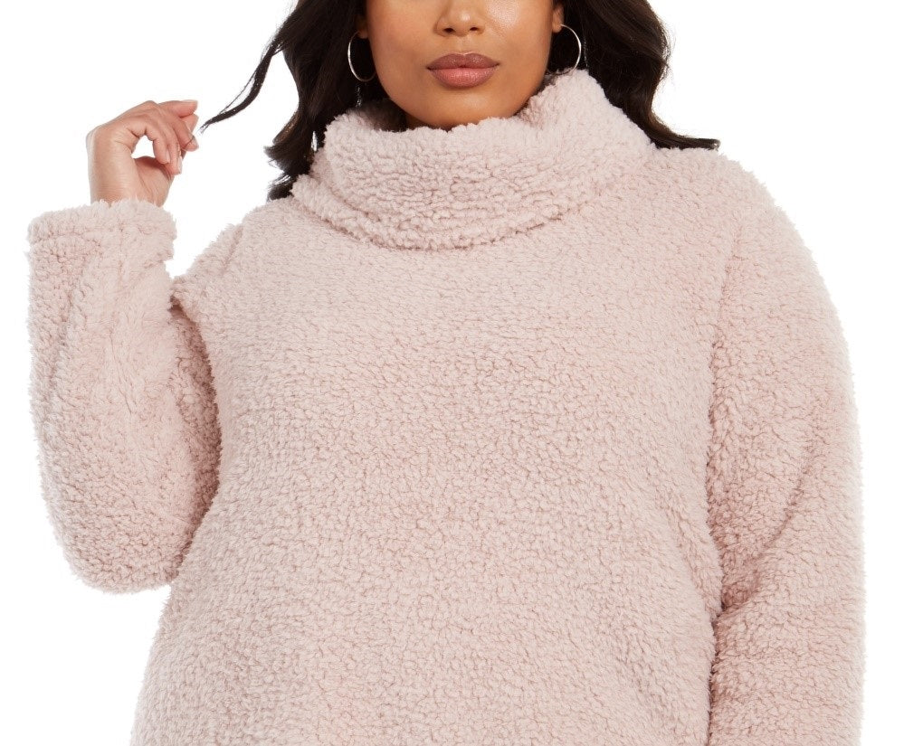 Style & Co Women's Plus Size Cowlneck Faux Sherpa Sweater Red Size 2X