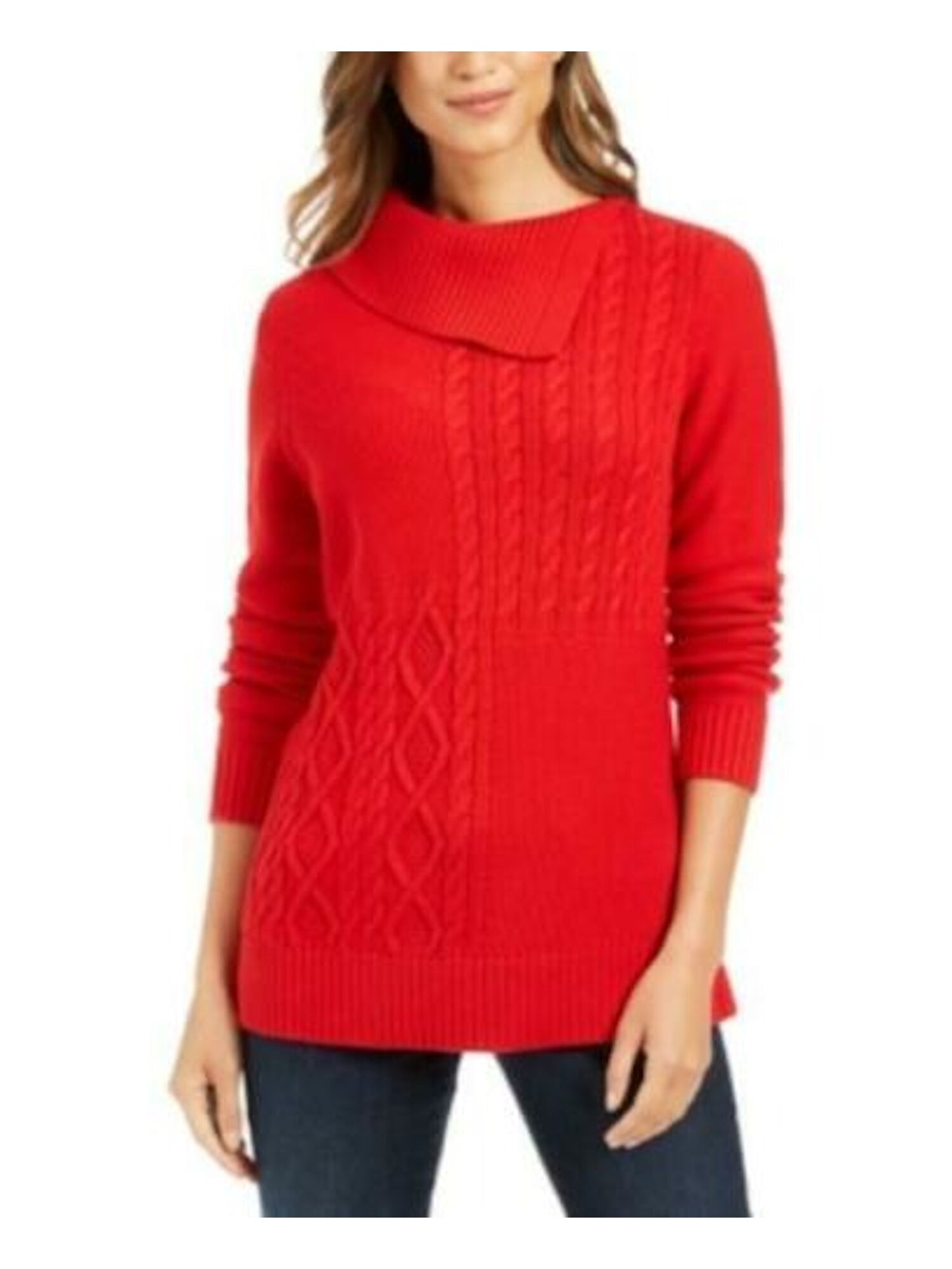 Charter Club Women's Solid Long Sleeve Crew Neck Blouse Sweater Red  Size Petite Large