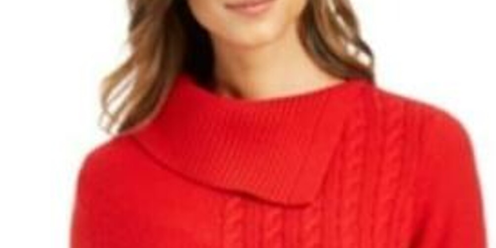 Charter Club Women's Solid Long Sleeve Crew Neck Blouse Sweater Red  Size Petite Large