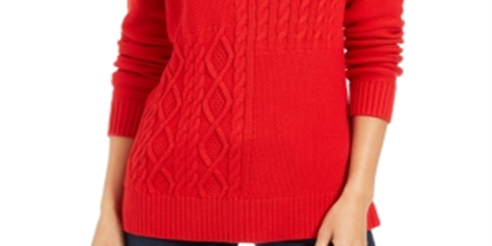 Charter Club Women's Solid Long Sleeve Crew Neck Blouse Sweater Red  Size Petite Large