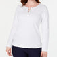 Karen Scott Women's Sport Lace-Up Sweatshirt  White Size Small