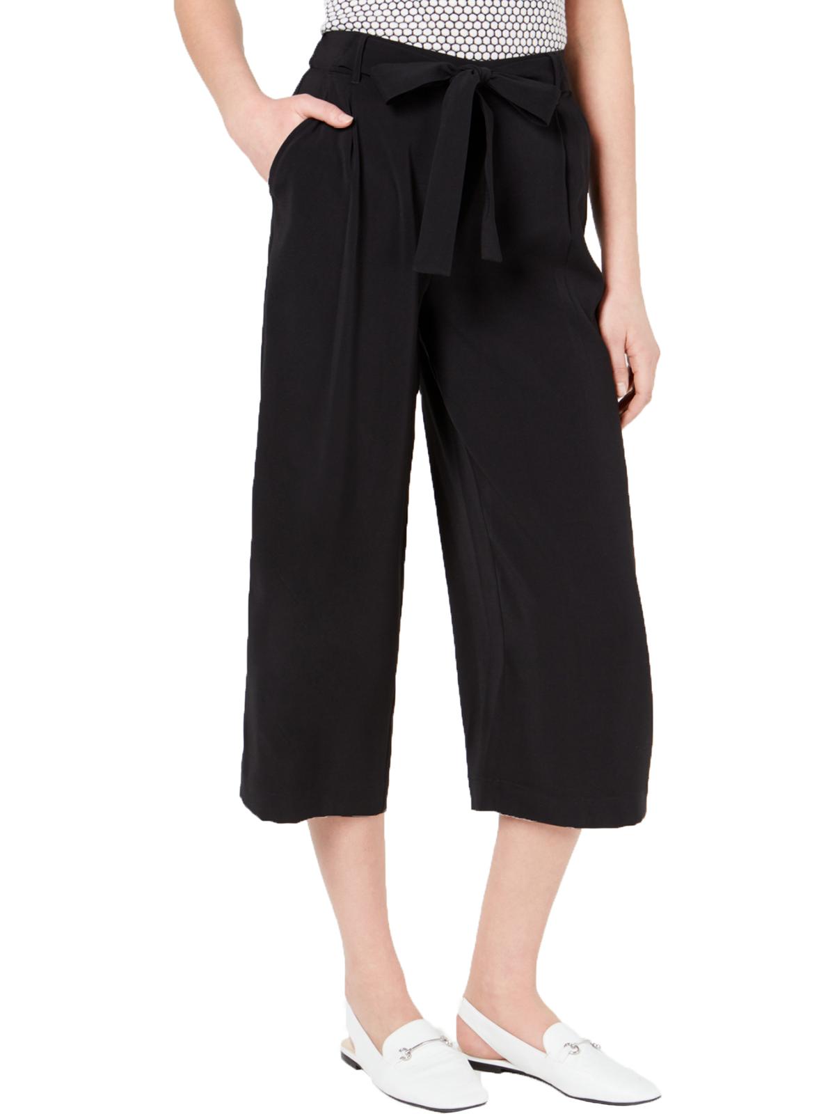 Maison Jules Women's Single Pleat Tie Front Wide Leg Pants Black Size XX-Small