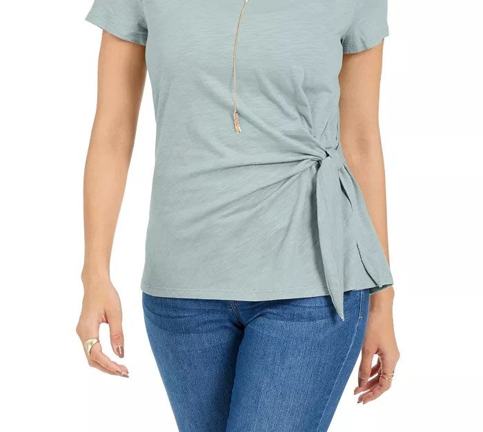 Style & Co Women's Side-Tie Top Blue Size Small