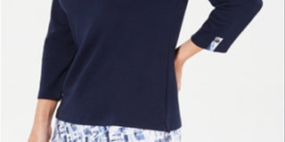 Karen Scott Women's Printed Trim Top Blue Size Petite S