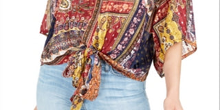 Polly & Esther Junior's Lurex Tie Front Top Brown Mulit Size Small