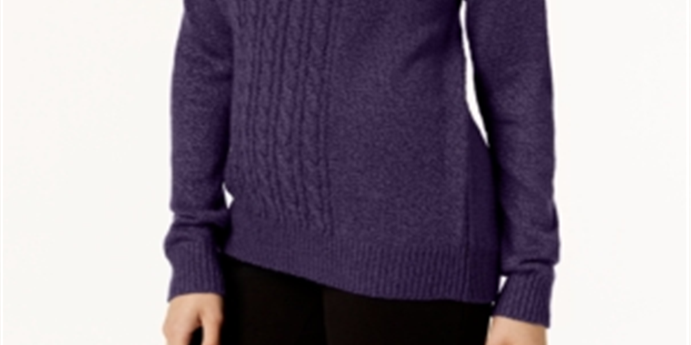 Karen Scott Women's Mock Neck Cable Knit Sweater Purple Size Petite L