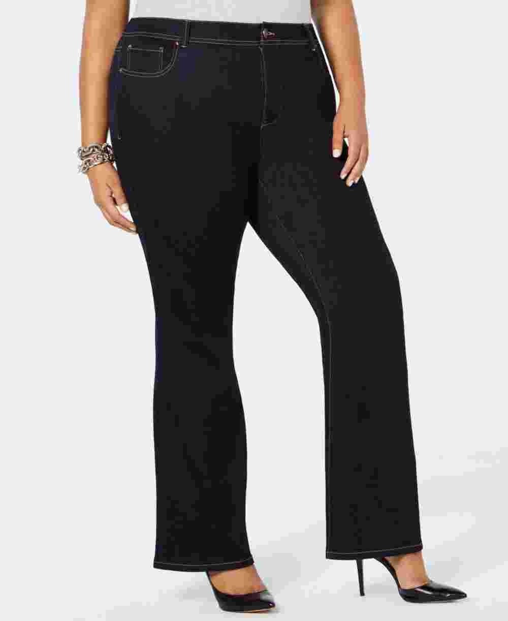 INC International Concepts Women's Plus Denim Tummy Slimming Flare Jeans Blue Size Petite Small