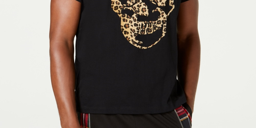 INC International Concepts Men's Leopard Print Skull Graphic T-Shirt Black Size Medium