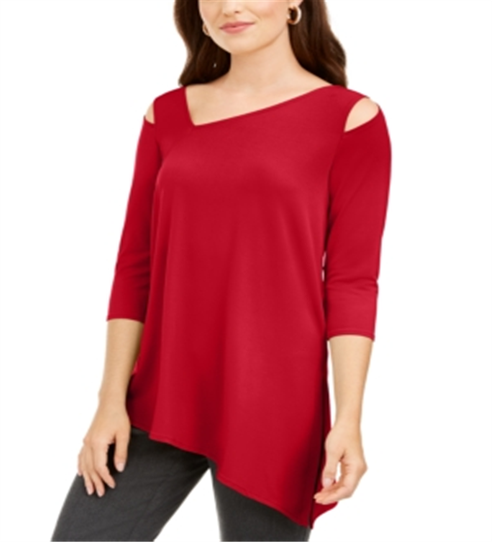 Alfani Women's Asymmetrical Cut Out Top Red Size Petite Large