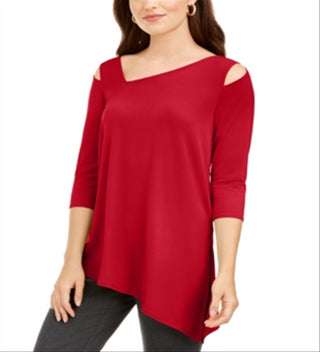 Alfani Women's Asymmetrical Cut Out Top Red Size Petite Large