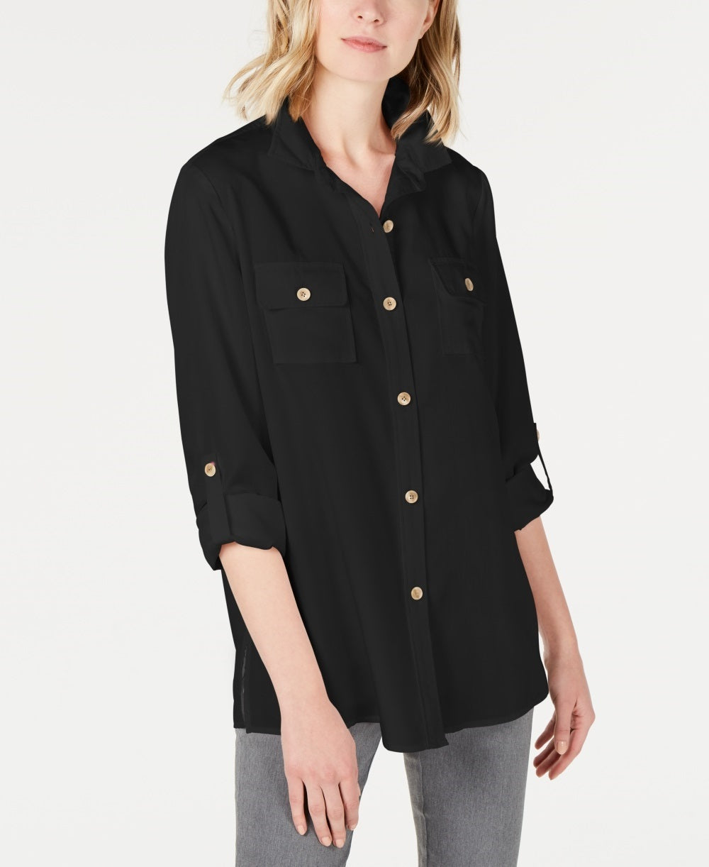 Charter Club Women's Utility Shirt Black Size Large