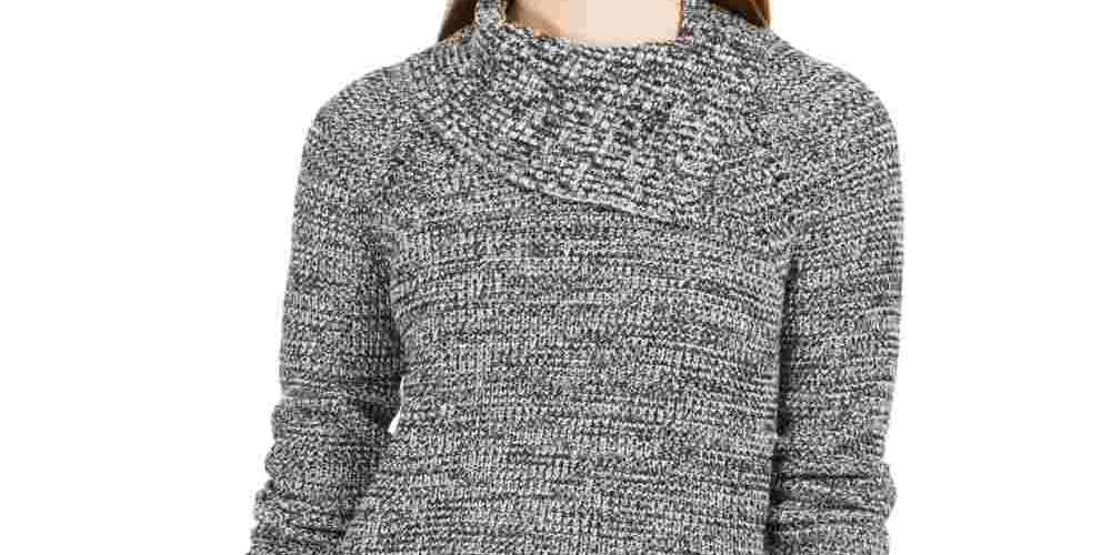 Style & Co Women's Herringbone Long Sleeve Turtle Neck Blouse Sweater Black Size Petite Medium