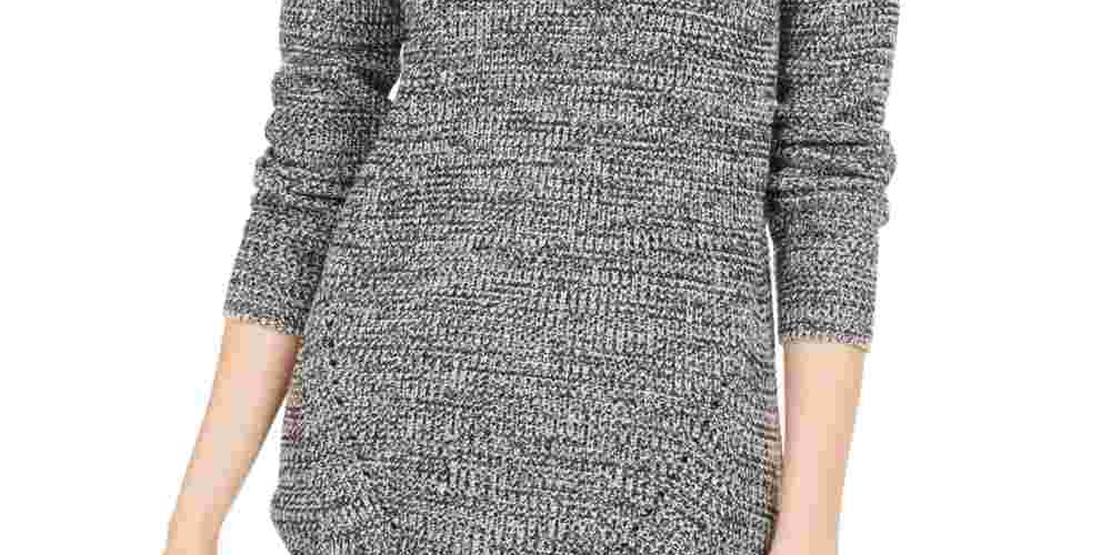 Style & Co Women's Herringbone Long Sleeve Turtle Neck Blouse Sweater Black Size Petite Medium