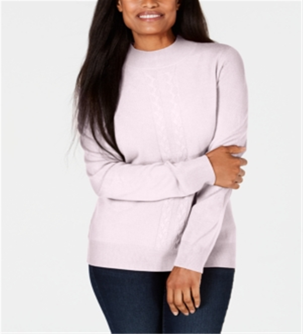 Karen Scott Women's Cable Knit Crewneck Sweater Pink Ice Size -Petite XL