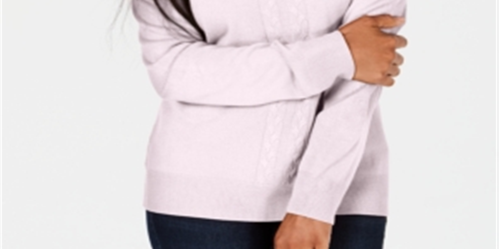 Karen Scott Women's Cable Knit Crewneck Sweater Pink Ice Size -Petite XL