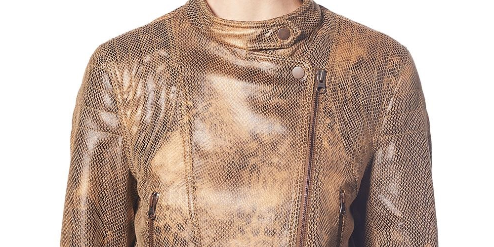 We The Free Women's Snake Skin Fenix Vegan Faux Leather Snake Print Moto Coat Brown Size Small