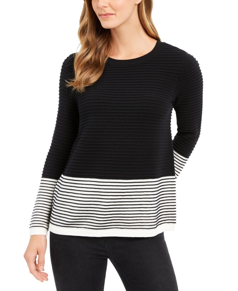 Charter Club Women's Colorblocked Ottoman Sweater Black Size X-Large