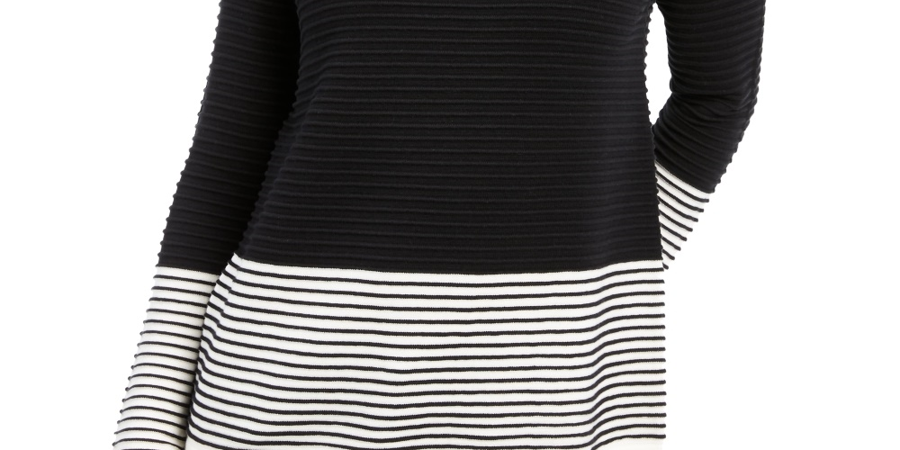 Charter Club Women's Colorblocked Ottoman Sweater Black Size X-Large