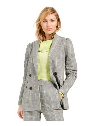 Bar III Women's Double Breasted Plaid Blazer Wear to Work Jacket Gray Size Medium