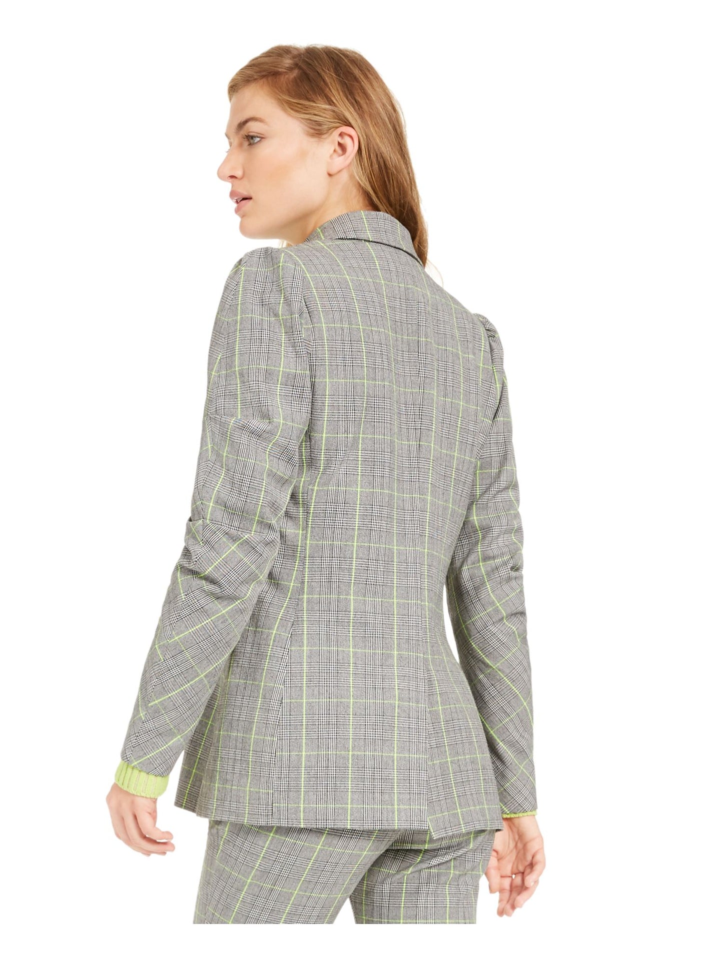 Bar III Women's Double Breasted Plaid Blazer Wear to Work Jacket Gray Size Medium