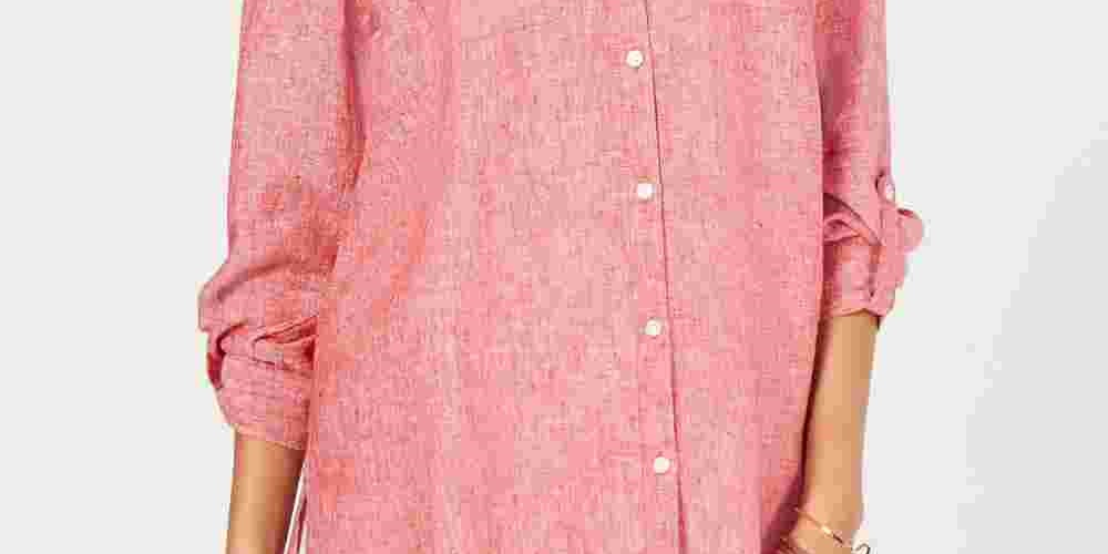 Charter Club Women's Linen Utility Shirt  Red Size XX-Large