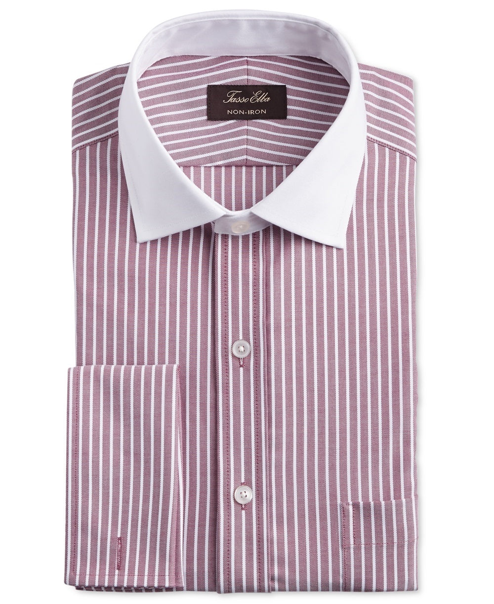Tasso Elba Men's Dress Shirt Non-Iron Stretch Regular-Fit Red Size 18