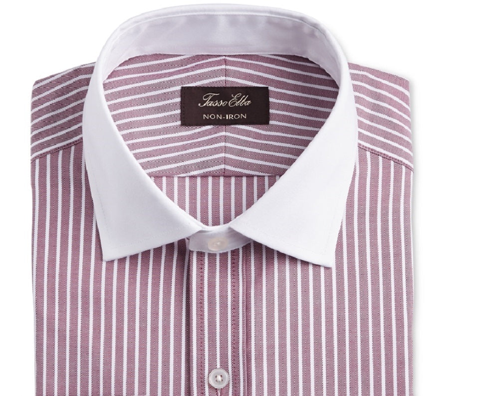 Tasso Elba Men's Dress Shirt Non-Iron Stretch Regular-Fit Red Size 18