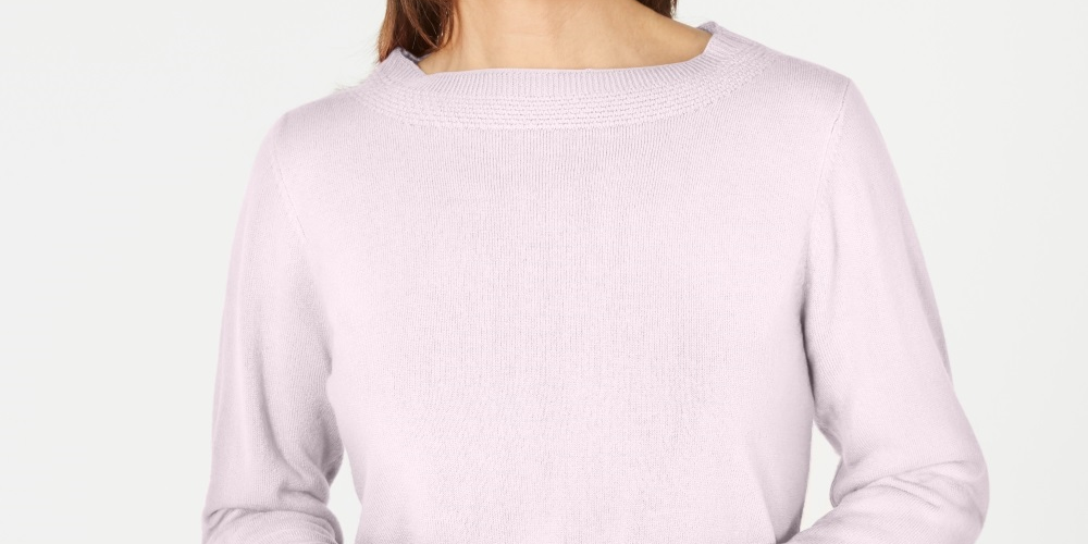 Karen Scott Women's Ribbed Printed Long Sleeve Crew Neck Blouse Top Pink Size Petite Medium