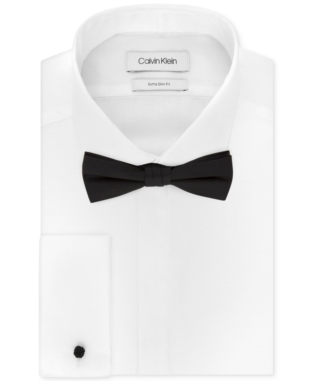 Calvin Klein X Men's Extra-Slim Fit Formal White French Cuff Tuxedo Dress Shirt & Pre-Tied Solid Bow Tie Set White Size 17X34-35