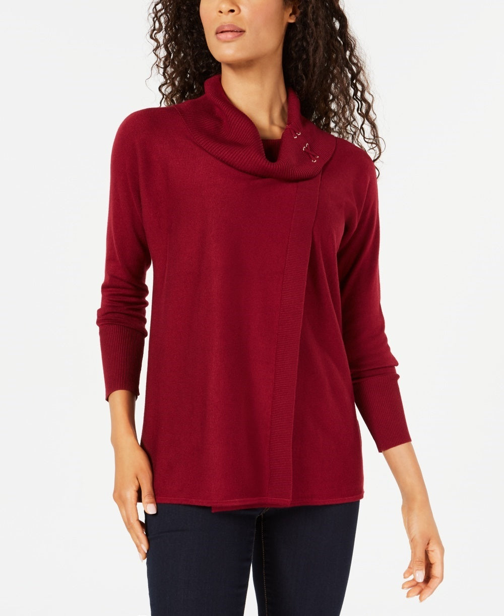 JM Collection Women's Faux-Wrap Cowl-Neck Sweater Red Size Small
