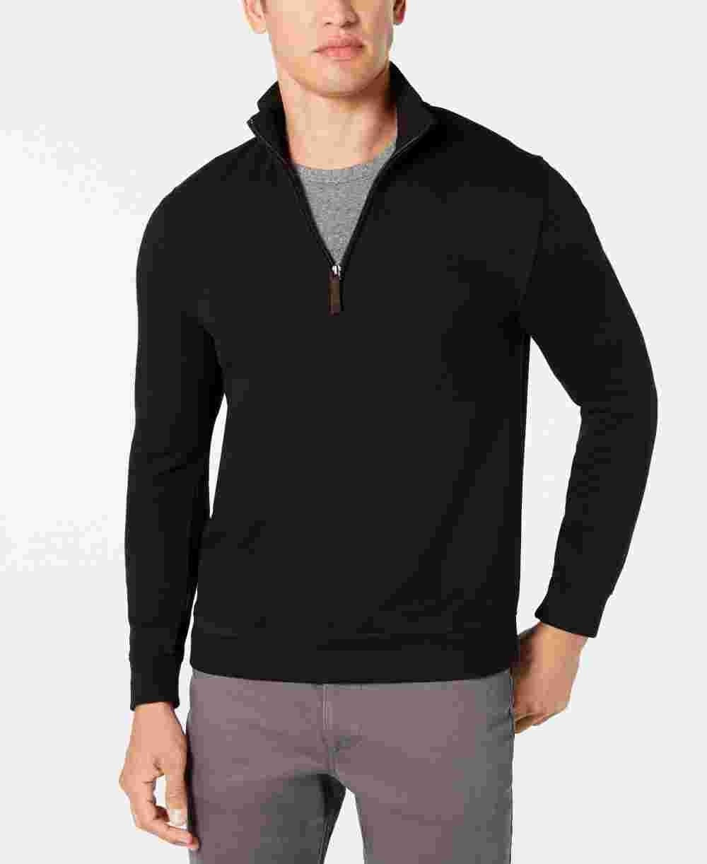 Tasso Elba Men's Black V Neck Classic Fit Quarter-Zip Sweater Black Size Medium