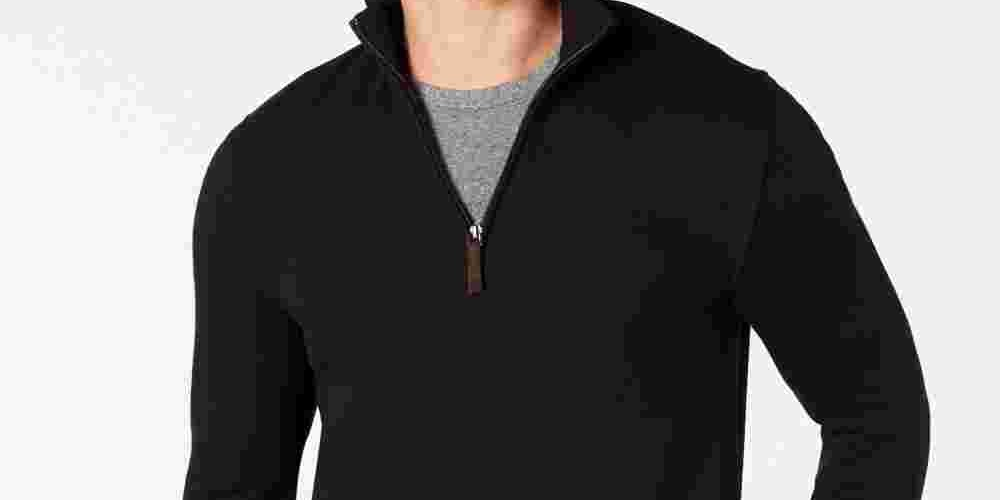 Tasso Elba Men's Black V Neck Classic Fit Quarter-Zip Sweater Black Size Medium