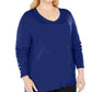 JM Collection Women's Solid Long Sleeve Scoop Neck T-Shirt Top Blue Size 1X