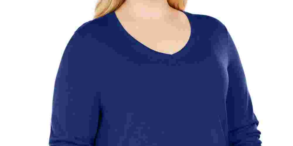 JM Collection Women's Solid Long Sleeve Scoop Neck T-Shirt Top Blue Size 1X
