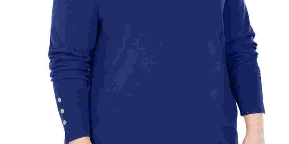 JM Collection Women's Solid Long Sleeve Scoop Neck T-Shirt Top Blue Size 1X