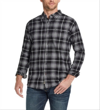 Weatherproof Men's Plaid Collared Dress Shirt Black Size XXX-Large