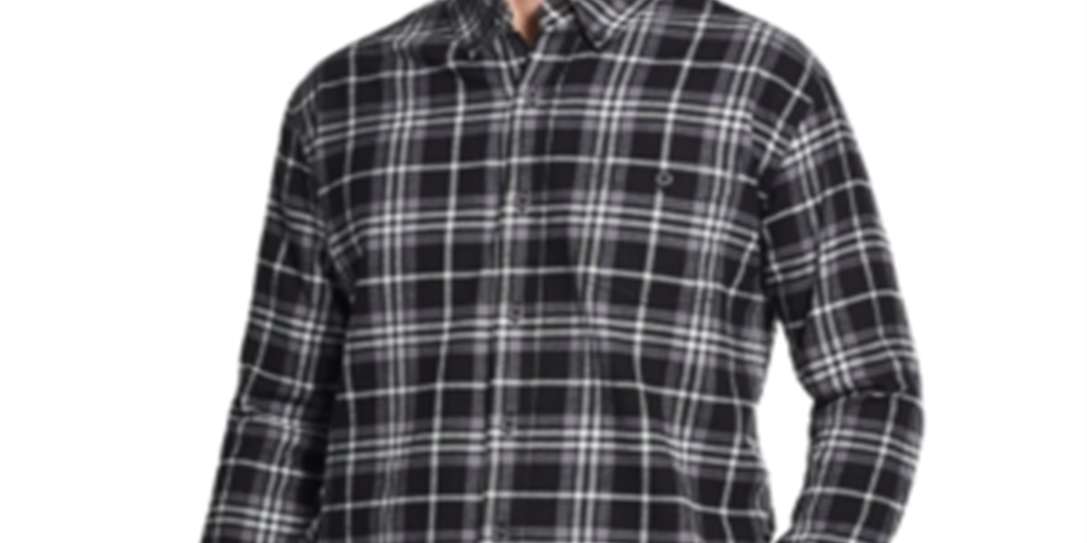 Weatherproof Men's Plaid Collared Dress Shirt Black Size XXX-Large